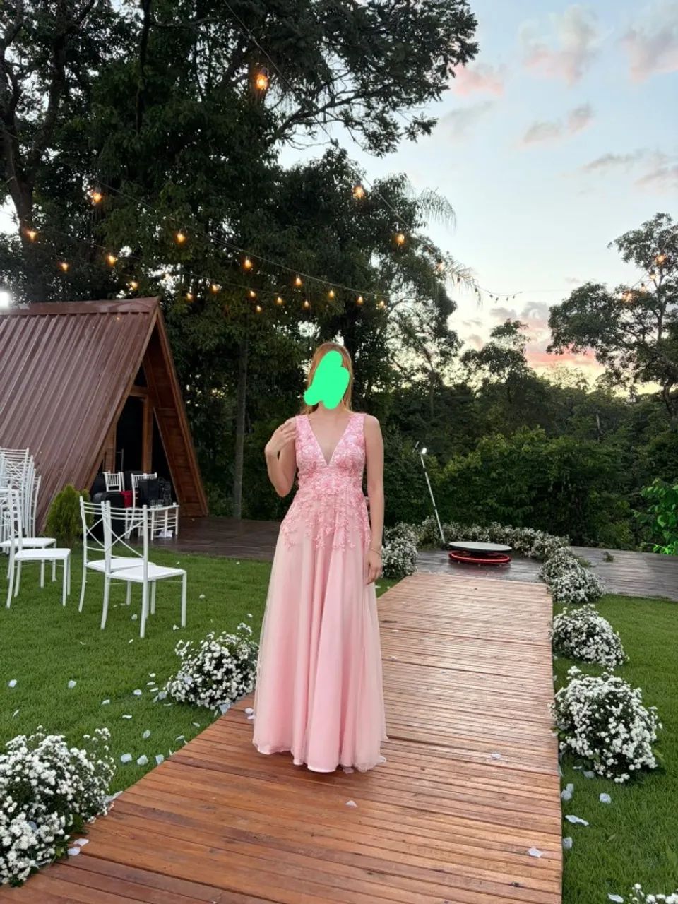 vestido longo rosa claro de tule bordado - Foto 3