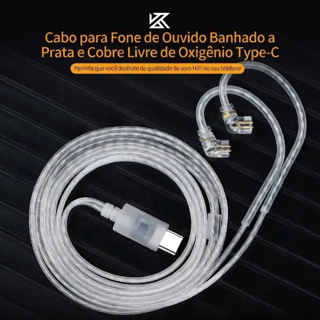 Cabo KZ USB Tipo C com DAC Integrado e Microfone - Prateado (Upgrade Hi-Fi) - Foto 2