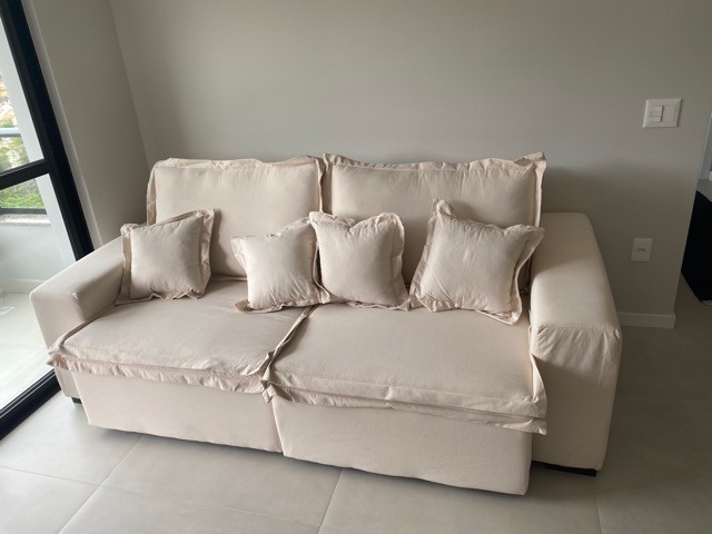 Sofa Retrátil e Reclinável com Molas Cama inBox Premium 2,32m tecido em linho Bege Claro - Foto 2