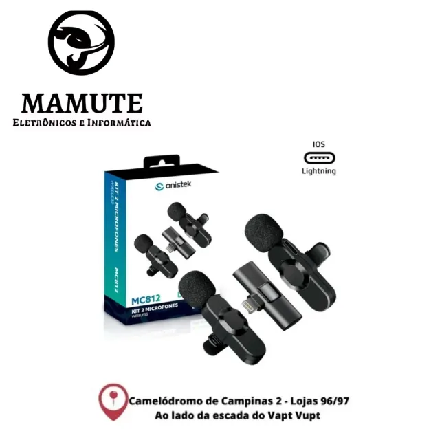 Kit 2 Microfones de Lapela Wireless Sem Fio para IOS Lightning Onistek 