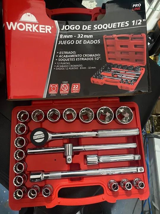 Jogo De Soquete Estriado 1/2 Pol 8 A 32mm 22 Pçs Worker