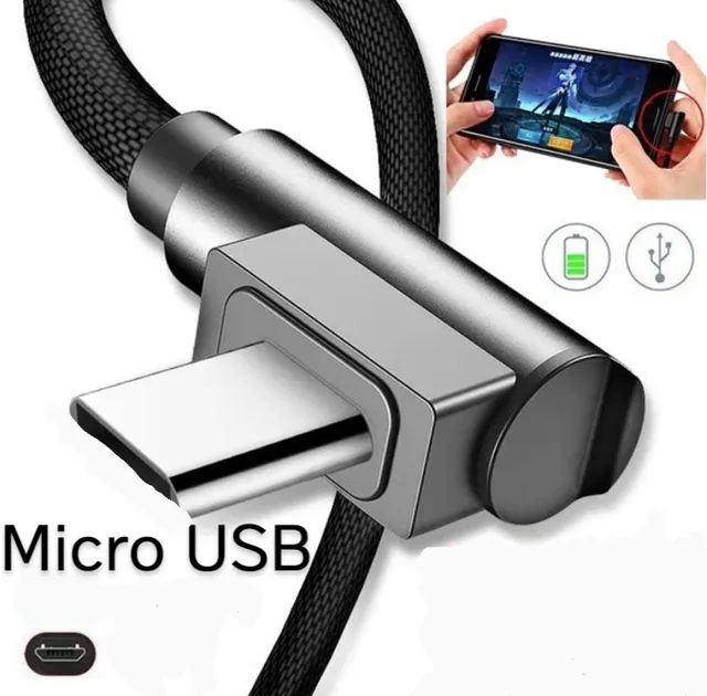 Cabo Micro Usb Gamer 1 Metro Em L 90 Graus
