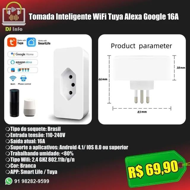 Tuya WiFi Smart Socket Compatible with Alexa and Google Assistant, 16A
