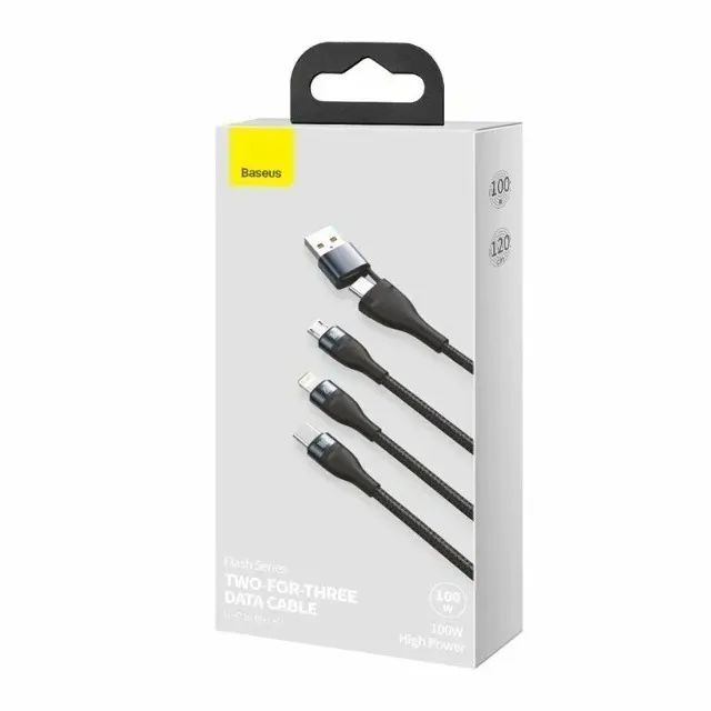 Cabo Carregador Baseus Flash Triplo 100w Usb E Micro Para iPhone, Xiaomi Macbook iPad Pro - Foto 2