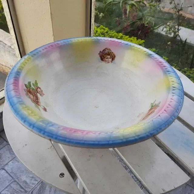 Bacia para gomil antiga em porcelana européia / bacia para jarra antiga 12cm x 41cm