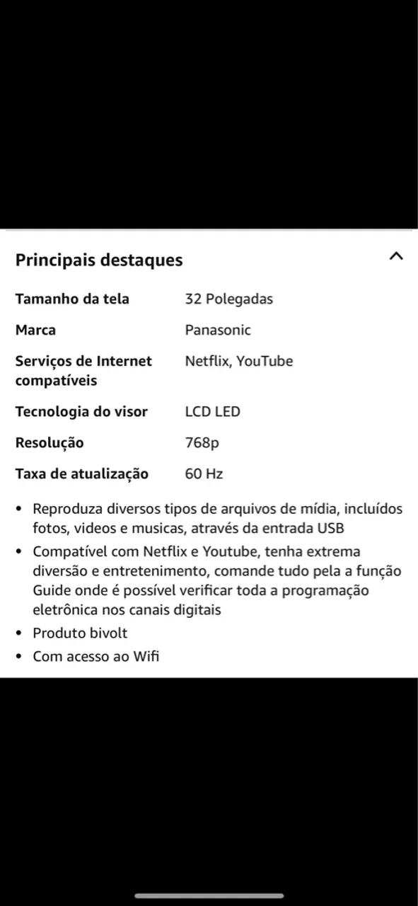 TV Panasonic 32 Polegadas Smart Netflix e YouTube
