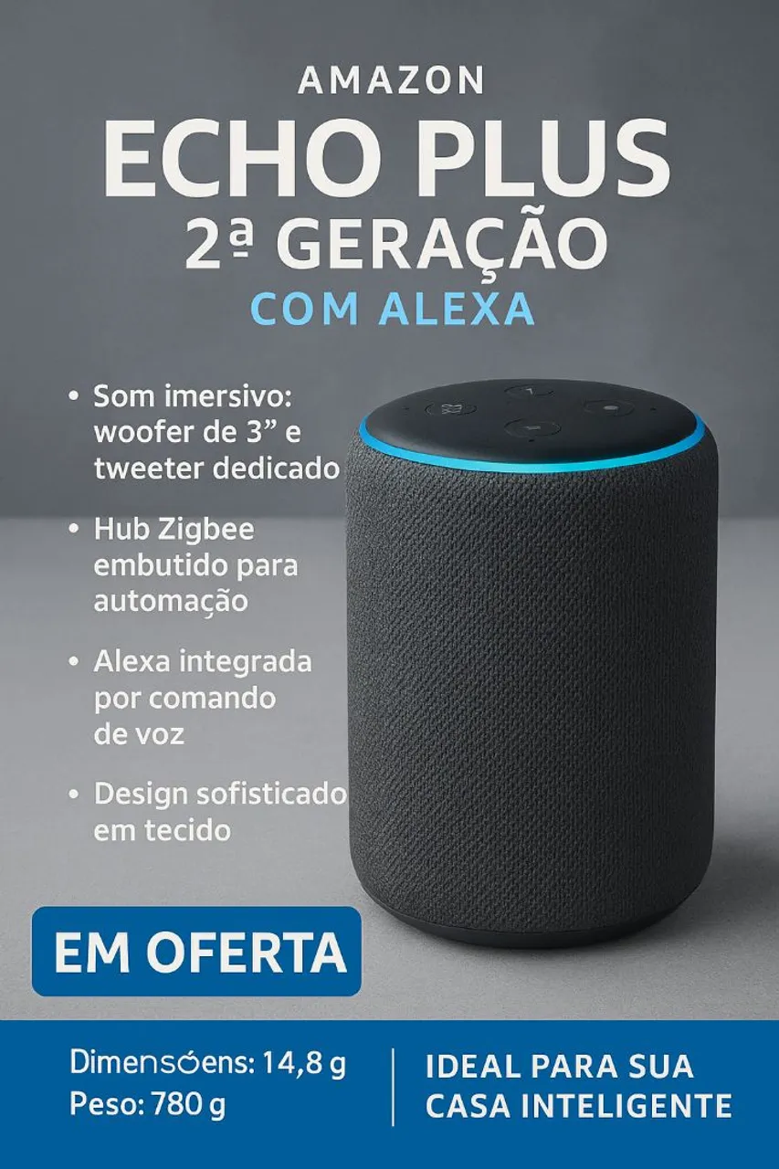 Amazon Echo Plus 2ª Geração - Assistente de Voz Alexa