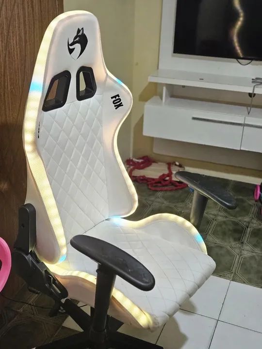Cadeira Gamer Fox com LED Azul - Branca - Foto 5