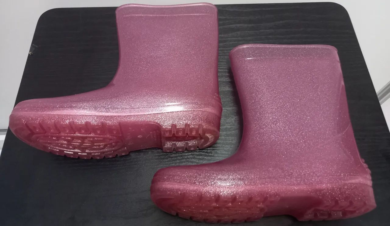 Botas de chuva infantil N° 31/32 - Rosa glitter - Foto 5