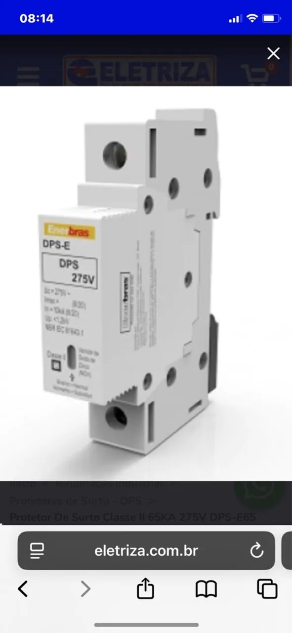 Protetor De Surto Classe II 65KA 275V DPS-E65 Enerbras - Foto 2