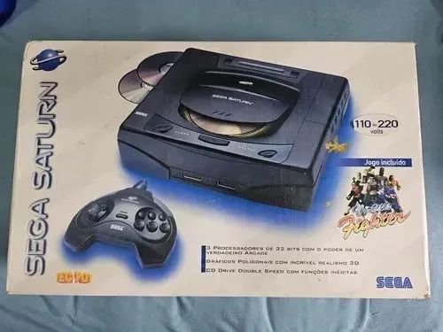 Sega Saturn na Caixa +  Fenrir + 2 Controles + Cartucho 5 em 1