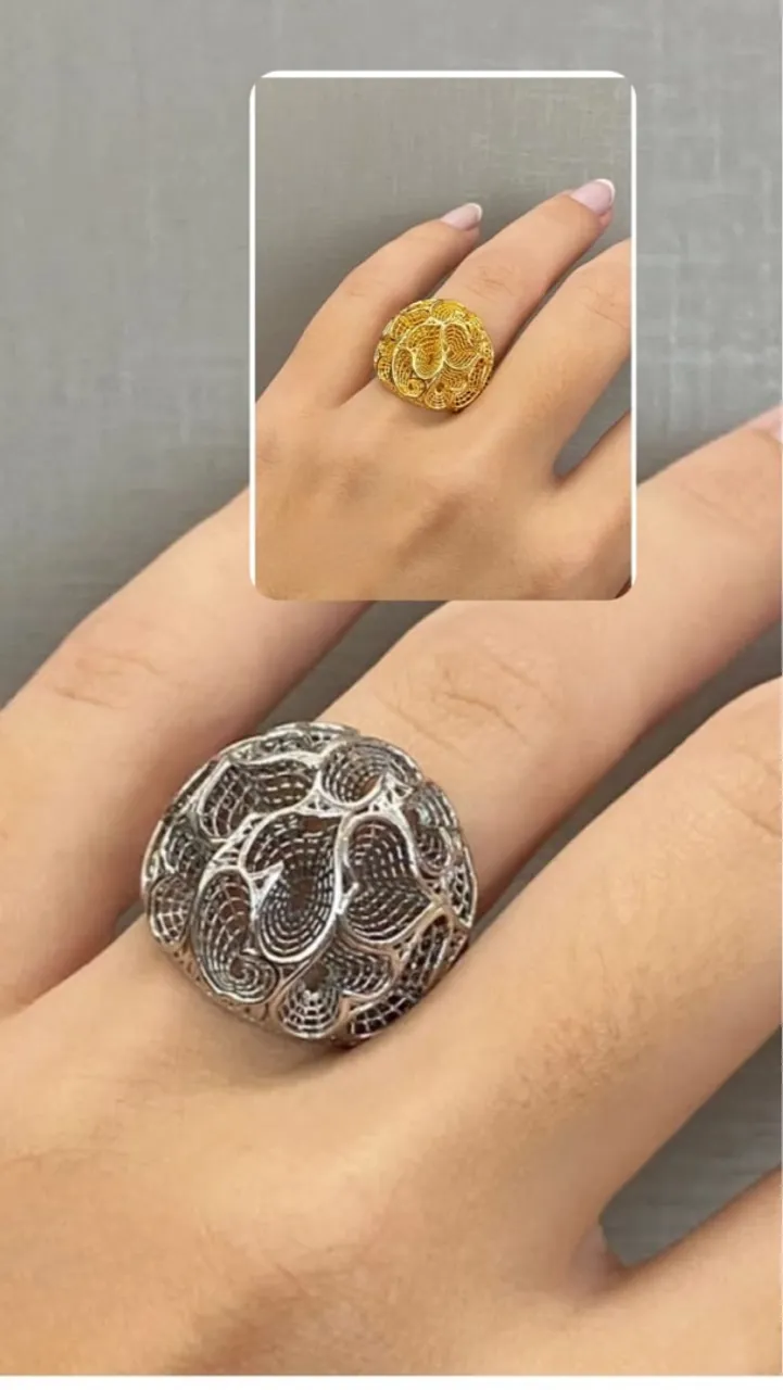 Anel Feminino Prata 925 com banho de ouro e Prata 925 detalhado