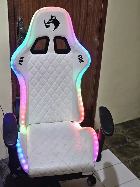 Cadeira Gamer Fox com LED Azul - Branca - Foto 2