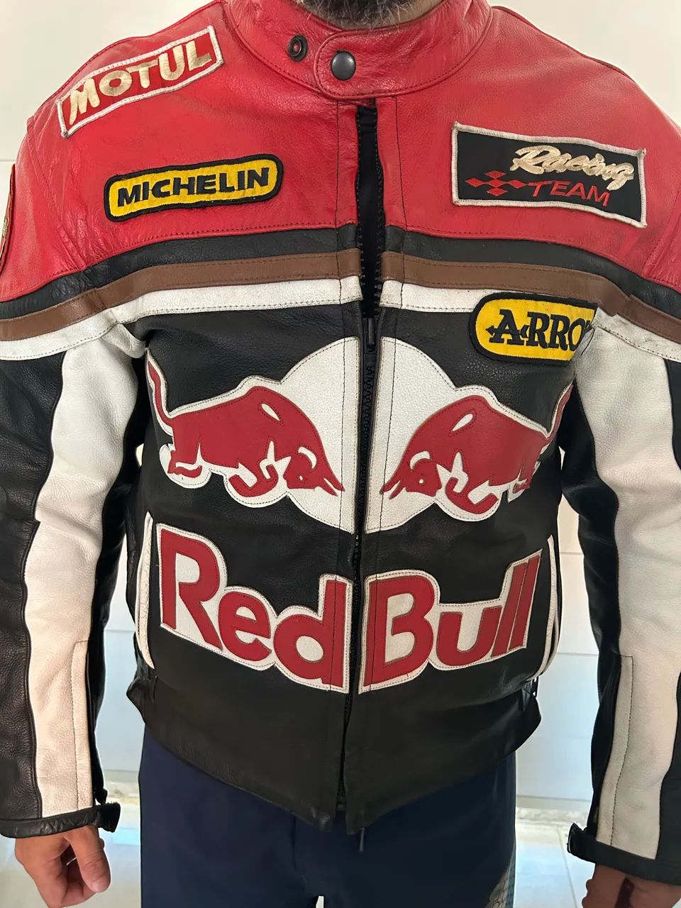 Jaqueta de couro Red Bull para moto esportiva Peças para motos