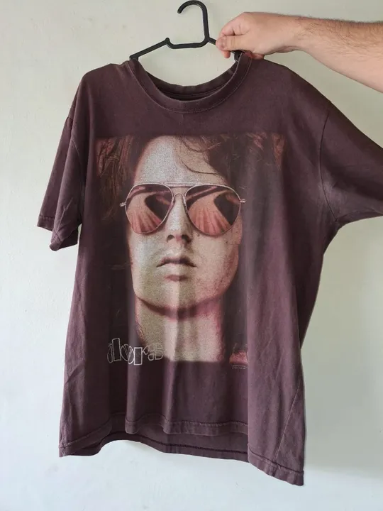 Camiseta Jim Morrison. The Doors. Oficial Stamp. Tamanho G. Masculina, cor marrom.