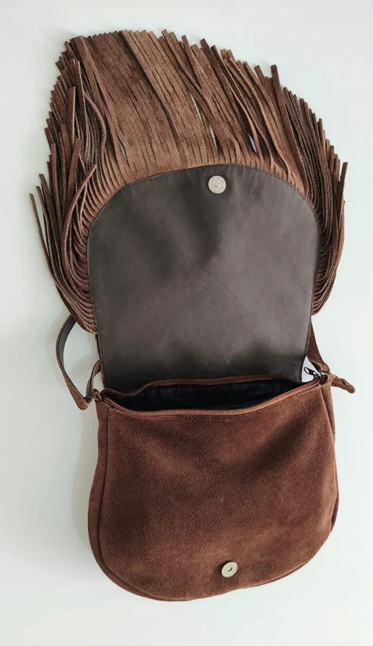 Bolsa de Ombro marrom com franjas - Foto 4
