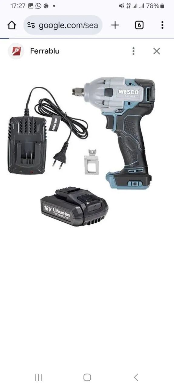 CHAVE DE IMPACTO WESCO BRUSHLESS 1/2 POL 350NM C/1BAT 18V 2AH - Foto 3