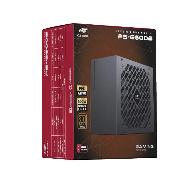 Fonte 80+ Bronze - ATX 600w - C3Tech - NOVO