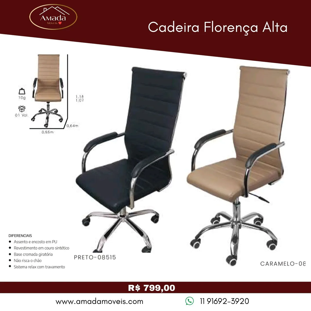 Cadeira Florença Alta - Entrega em 3 dias