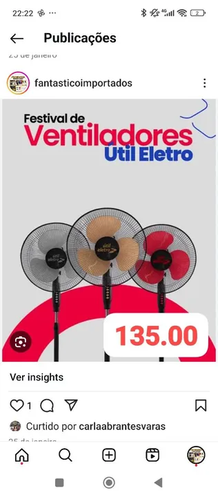 Ventilador de Coluna Pé 135.00Util Eletro - 3 Velocidades - 135,00