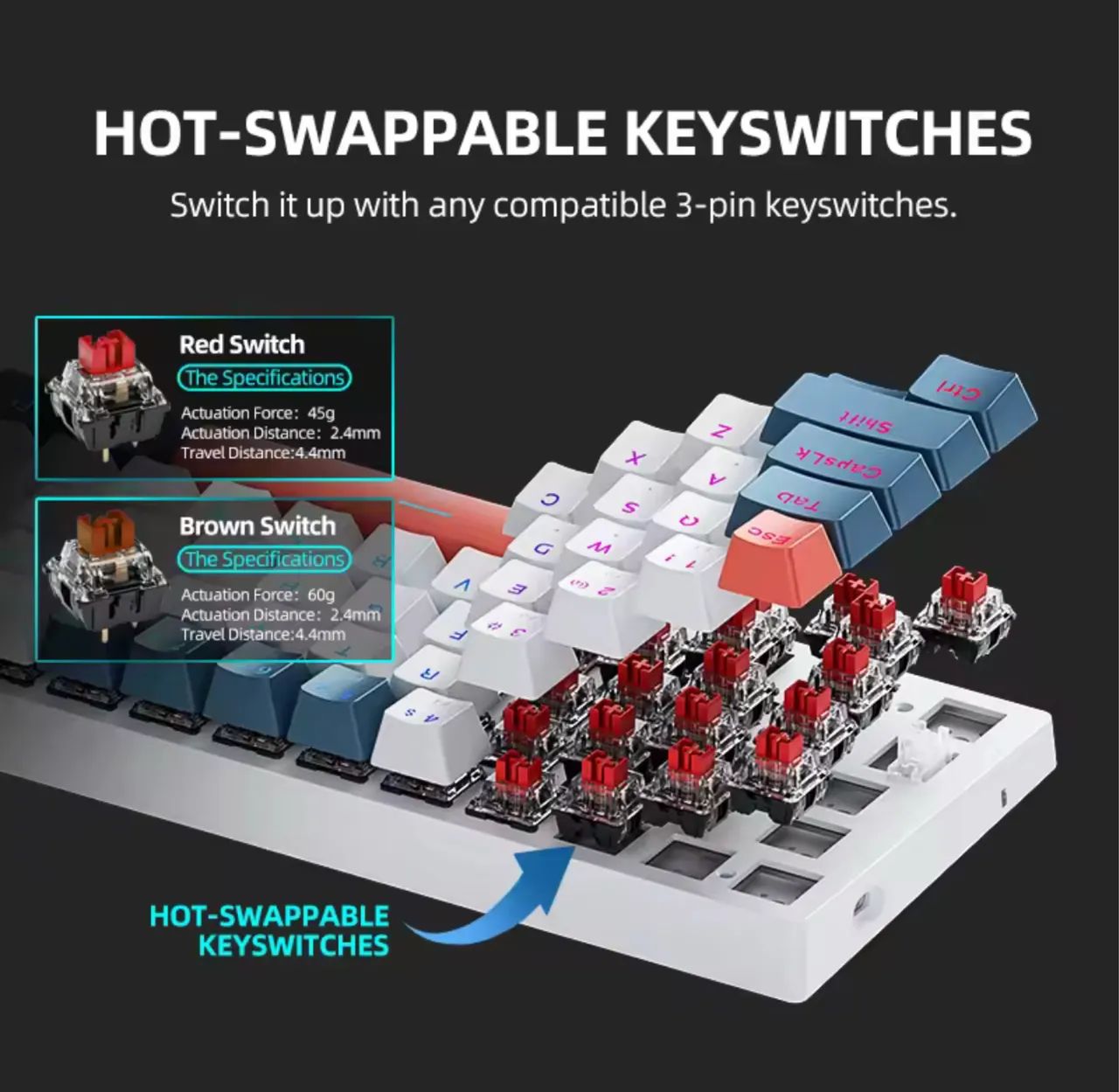 Teclado Machenike K500-B61 60% SWITCH RED. @importech_084 - Foto 2