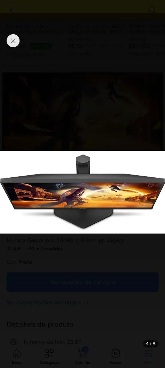 Monitor gamer AOC 24 polegadas 180hz 5ms ips 24g4/p  novo na caixa  - Foto 5