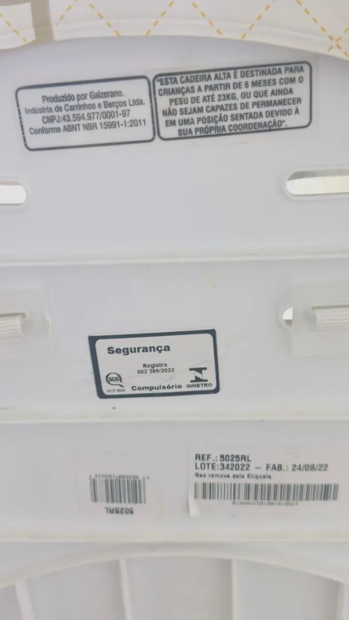 Cadeira Alimentacao Bebe Alta Até 23kg - Galzerano - Foto 3