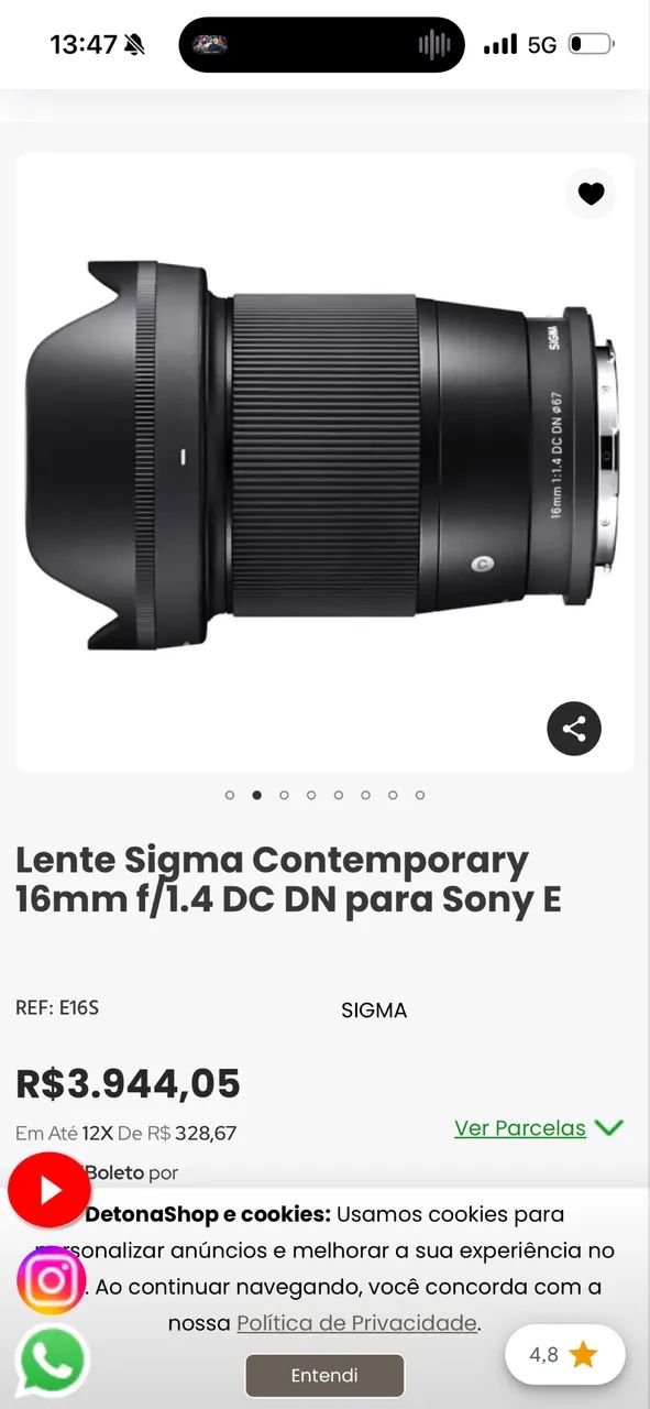LENTE SIGMA 16mm 1.4 