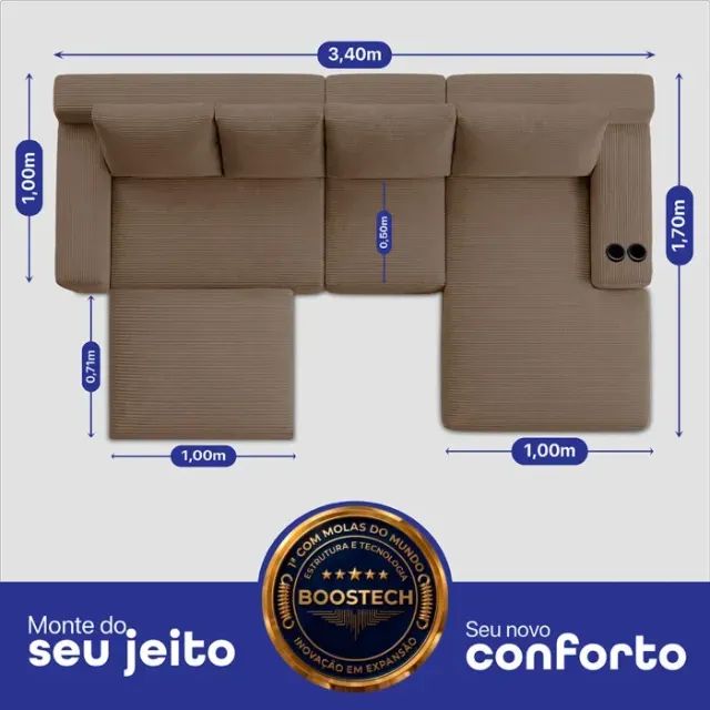 Sofá 4 lugares Cama Inbox modular (Marrom) - Foto 3