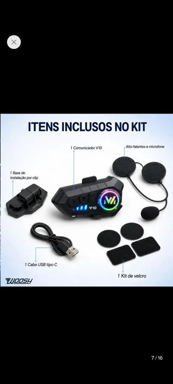 Fone Bluetooth V10 para Capacete - Intercomunicador com Microfone e RGB - Foto 3