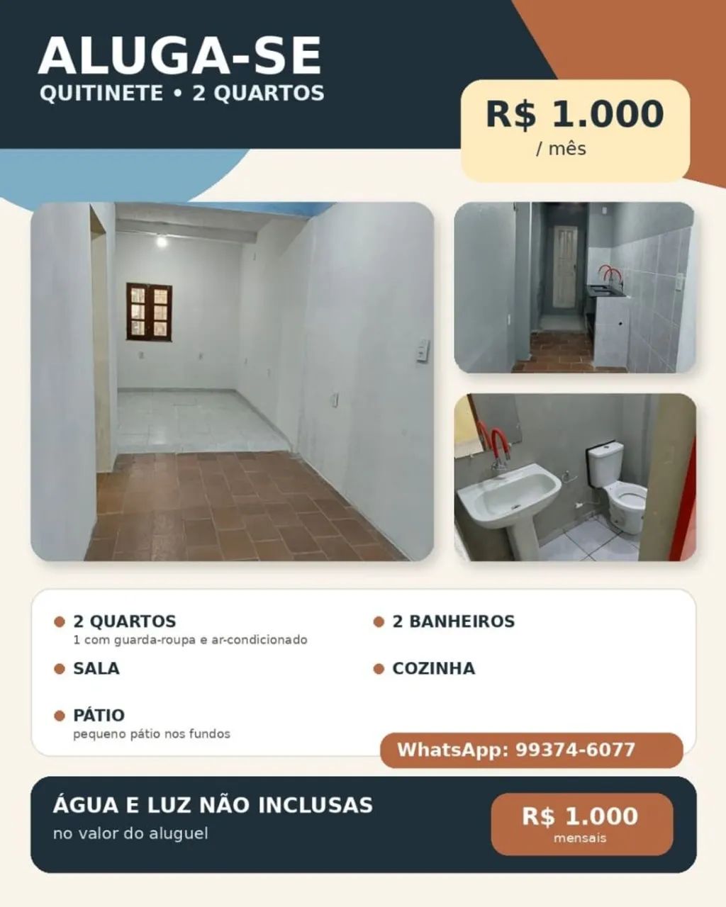 Aluga-se Kitnet com dois quartos