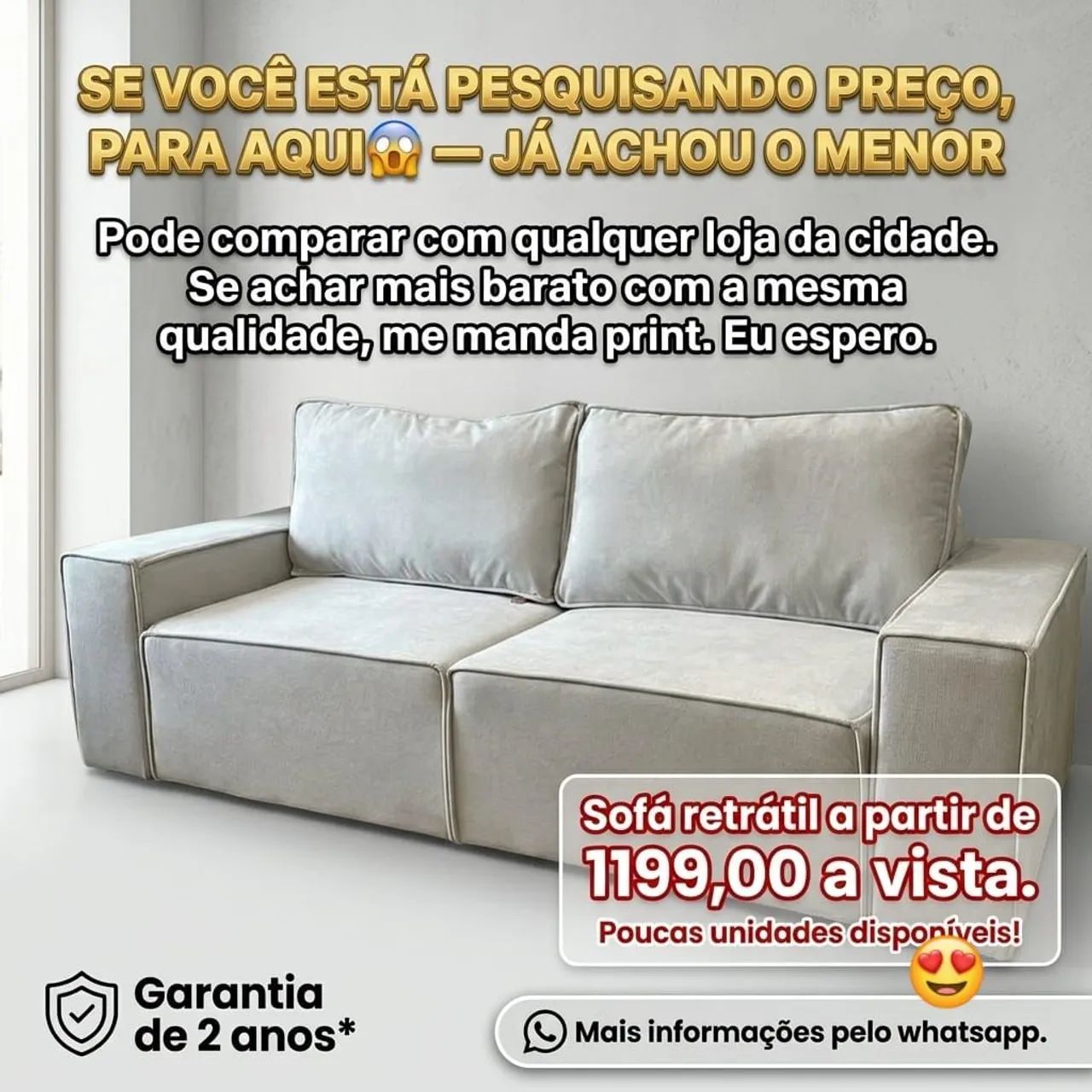 Sofá retrátil acabamento primeira linha no veludo.