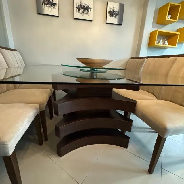 Mesa de jantar, 8 lugares/cadeiras, quadrada de 1,50m, vidro 10mm, - Foto 2
