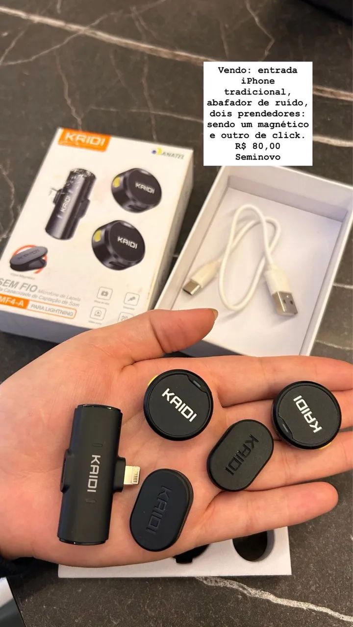 Microfone lapela sem fio com prendedor magnético seminovo