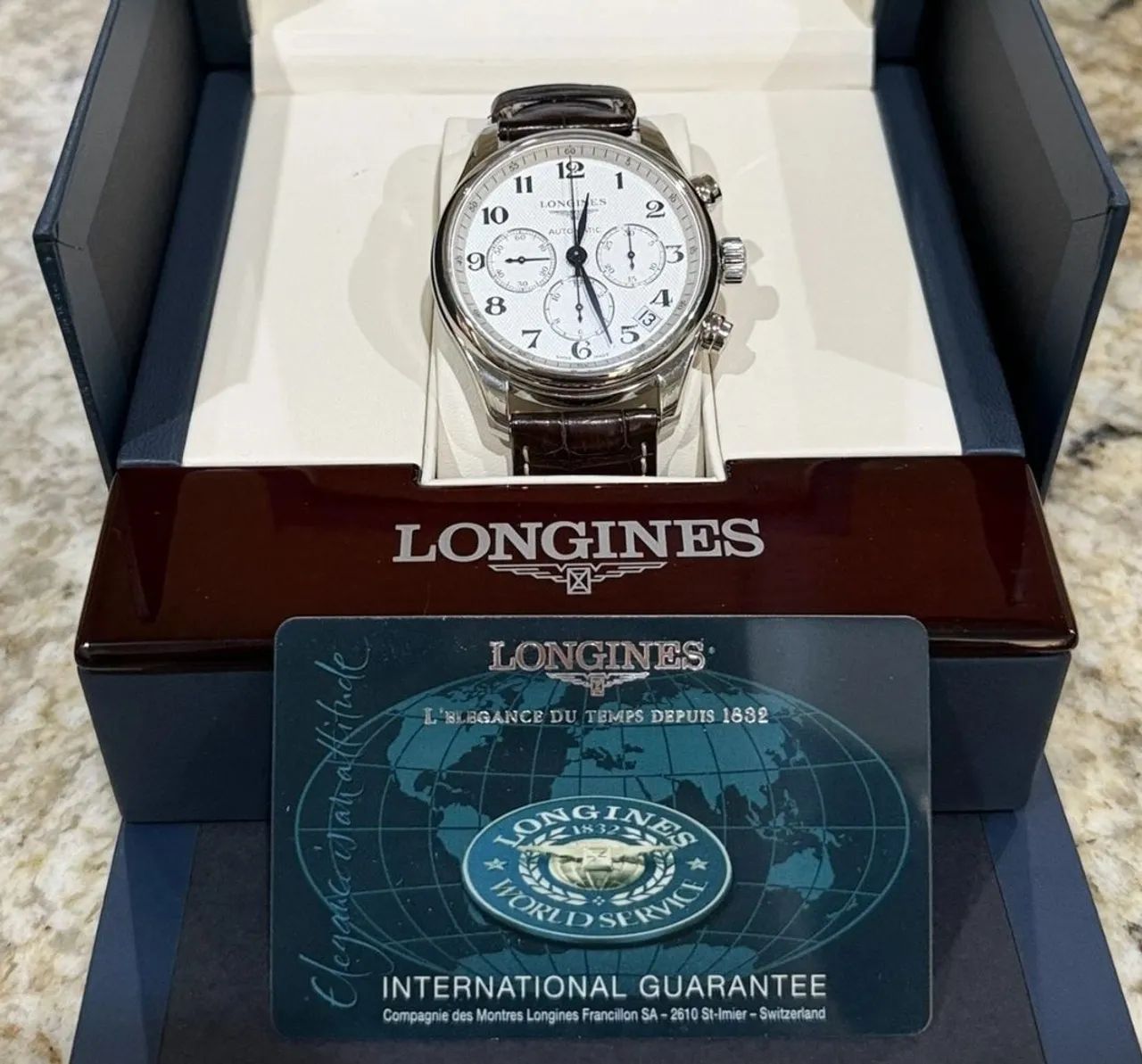 Longines Master Collection Chronograph L2.759.4.78.3 Completo Novíssimo 