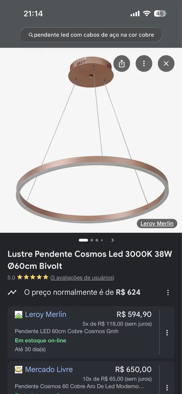 Pendente Cosmos LED 3000K - 60 cm