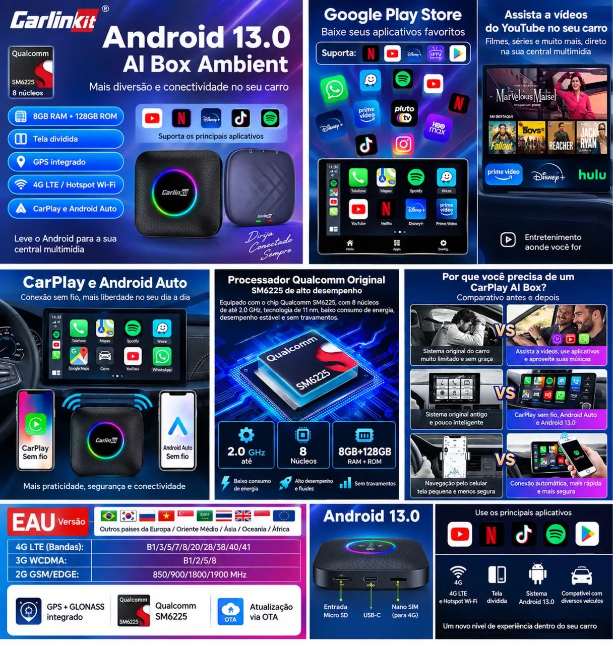Carlinkit AI Box Android 13 8GB/128GB CarPlay 4G GPS