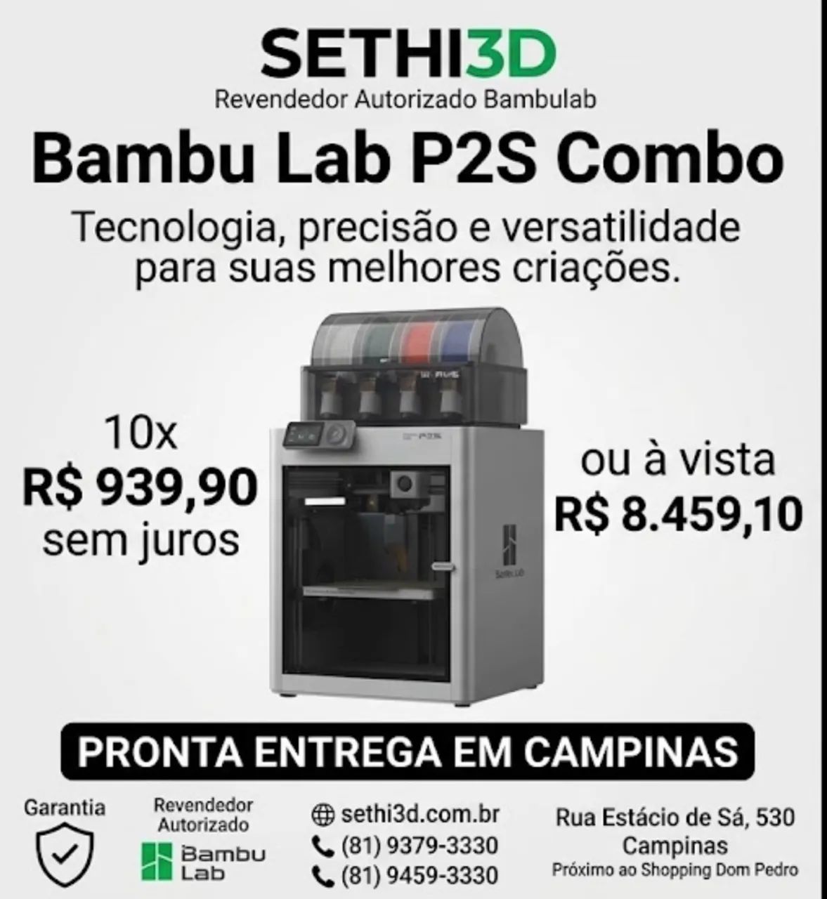 Impressora 3D Bambulab P2S combo Black Friday 