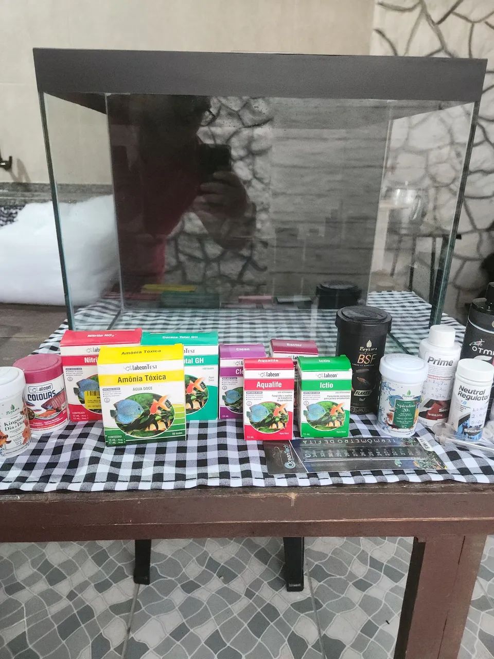 Aquário 60 Litros com Filtro, Luminária, Termostato, Decoração + 30 Produtos Diversos 