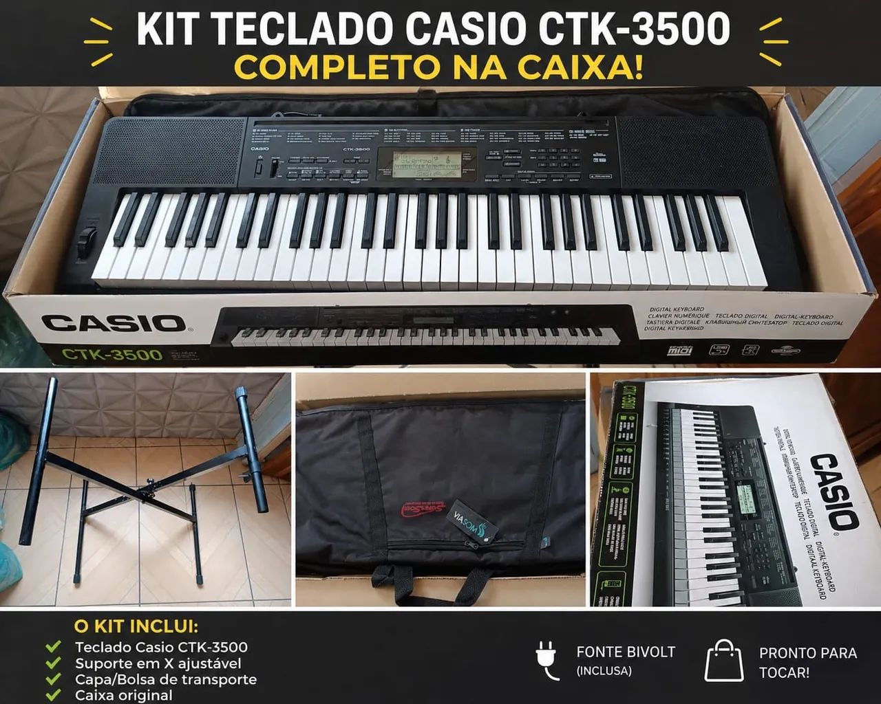 TECLADO CASIO CTK-3500 COMPLETO NA CAIXA.