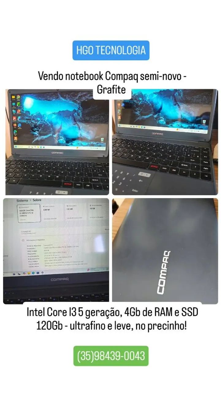 Vendo Notebook Compaq - Grafite - seminovo