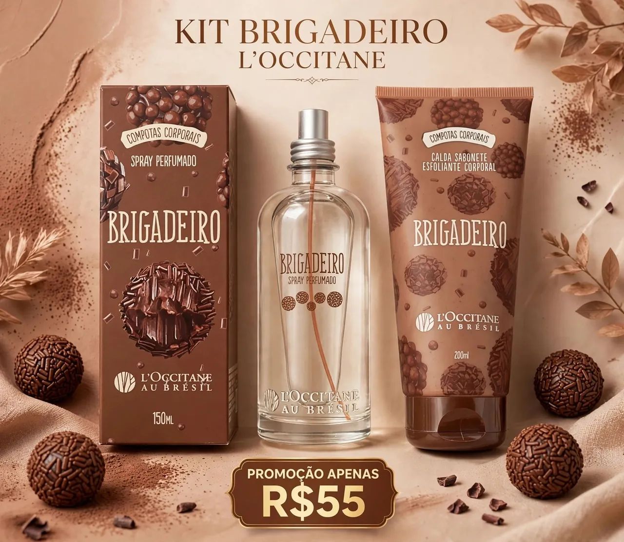 Sabonete esfoliante e Body Splash Brigadeiro