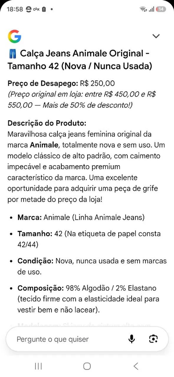 CALÇA JEANS ANIMALE ORIGINAL TAMANHO 42 NOVA NUNCA USADA - Foto 5