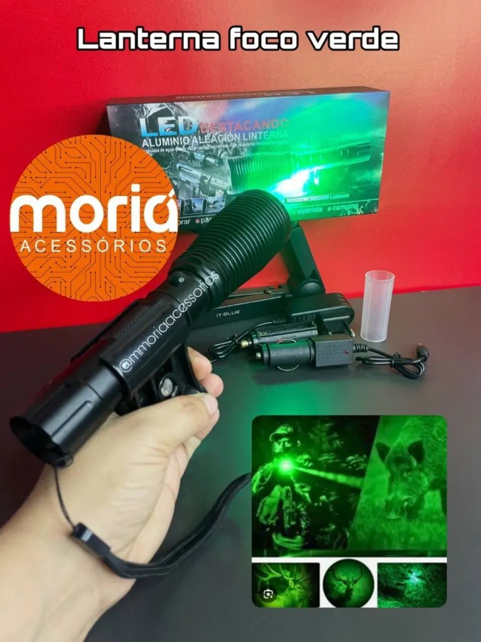 Lanterna Foco Verde Recarregáveis 3000 lumens