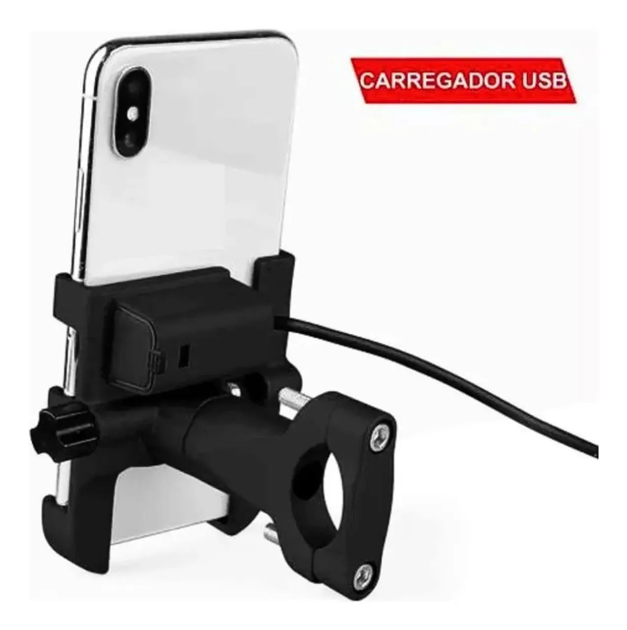 Suporte De Celular Moto Com Carregador Usb Trava Guidão - Foto 2