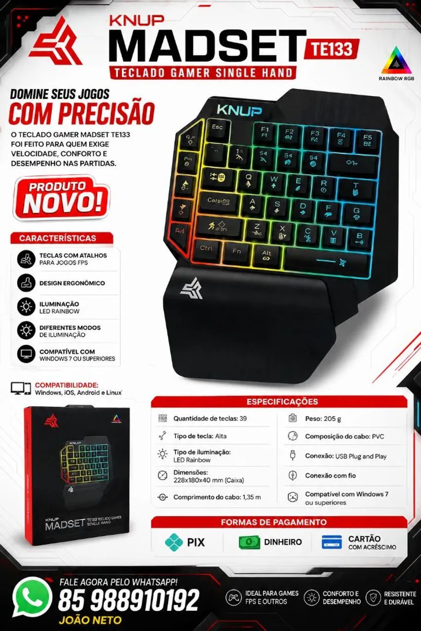 Teclado gamer Madset singler novos 