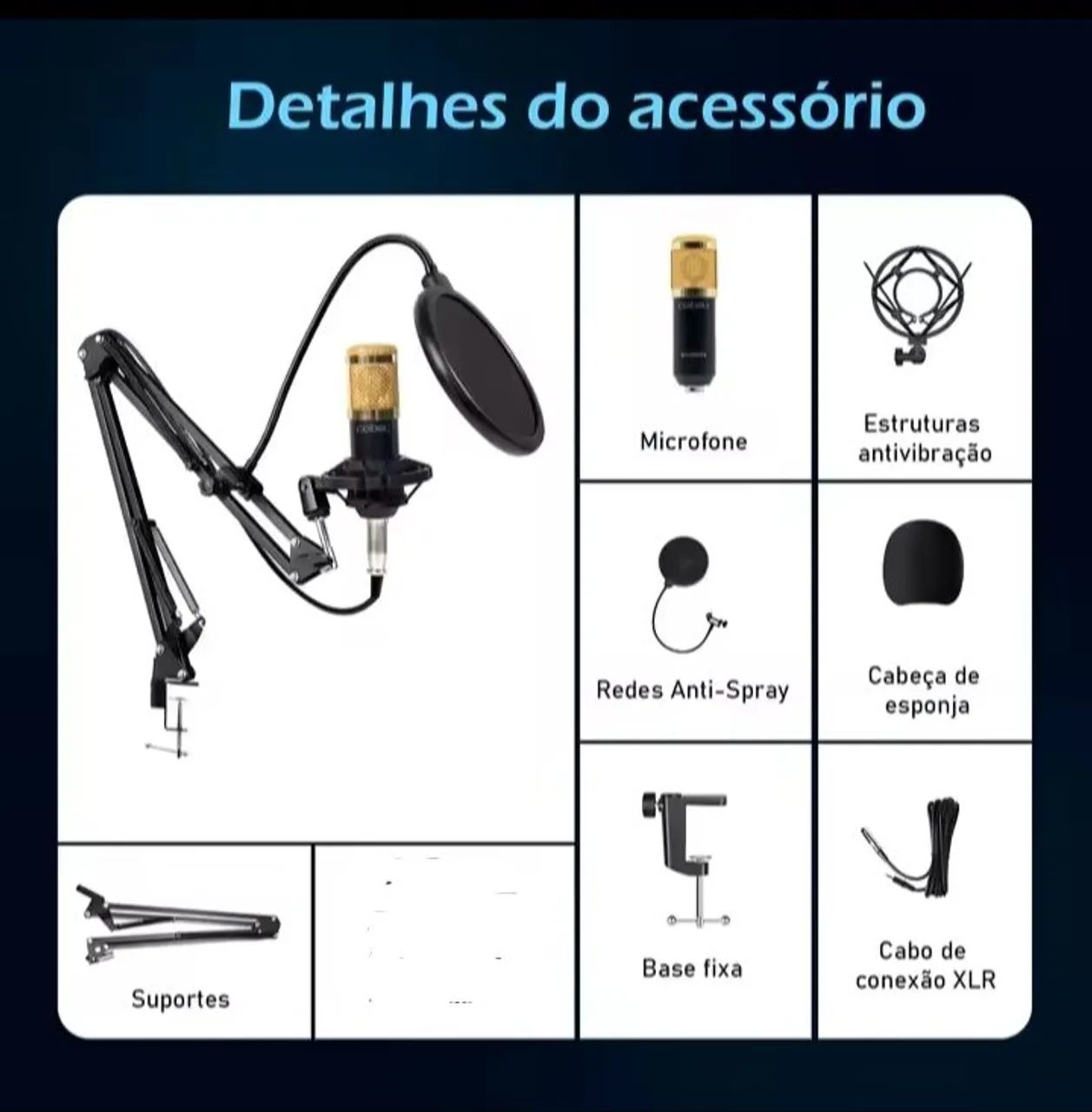 Microfone Condensador Com Braço Articulado para Lives 