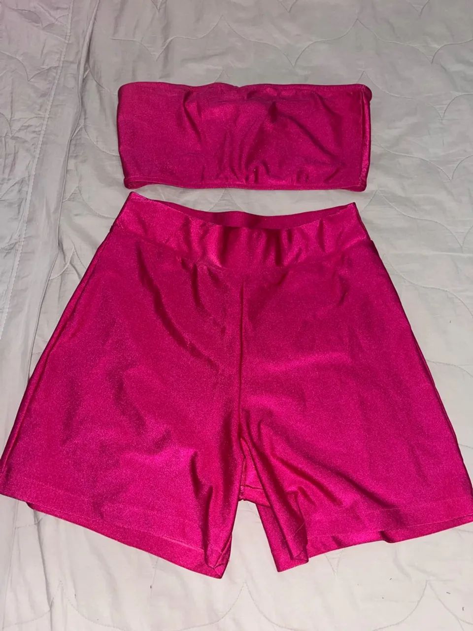Conjunto rosa malha água de coco 