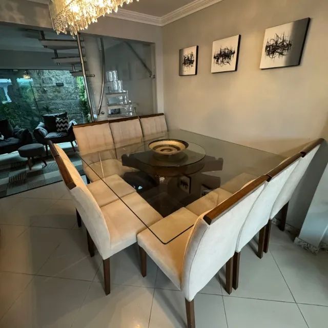 Mesa de jantar, 8 lugares/cadeiras, quadrada de 1,50m, vidro 10mm, - Foto 4