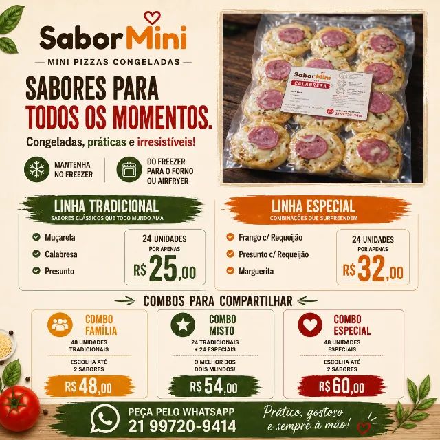 Mini Pizzas Congeladas Artesanais - Pacote com 24 - Foto 4